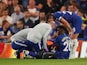 Chelsea's Callum Hudson-Odoi receives treatment after rupturing his Achilles against Burnley in the Premier League on April 22, 2019.