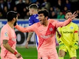 Barcelona's Carles Alena celebrates scoring their first goal against Alaves on April 23, 2019