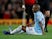 Manchester City midfielder Fernandinho goes down injury during the derby against Manchester United on April 24, 2019