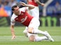 Granit Xhaka goes down during the Premier League game between Leicester City and Arsenal on April 28, 2019