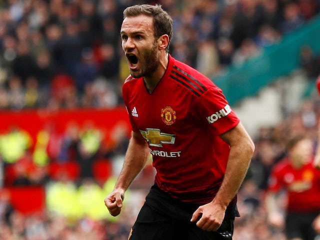 Juan Mata opens the scoring during the Premier League game between Manchester United and Chelsea on April 28, 2019