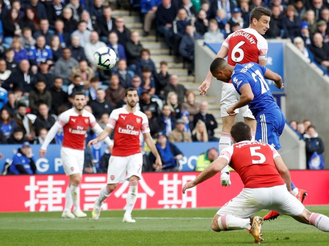 Leicester City's Youri Tielemans scores against Arsenal in the Premier League on April 28, 2019.
