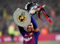 Lionel Messi lifts the La Liga trophy on April 27, 2019