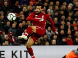 Mohamed Salah scores the third during the Premier League game between Liverpool and Huddersfield Town on April 26, 2019