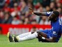 Chelsea's Antonio Rudiger suffers an injury against Manchester United in the Premier League on April 28, 2019.