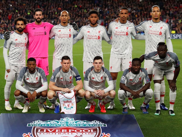The Liverpool team line up ahead of their match against Barcelona on May 1, 2019
