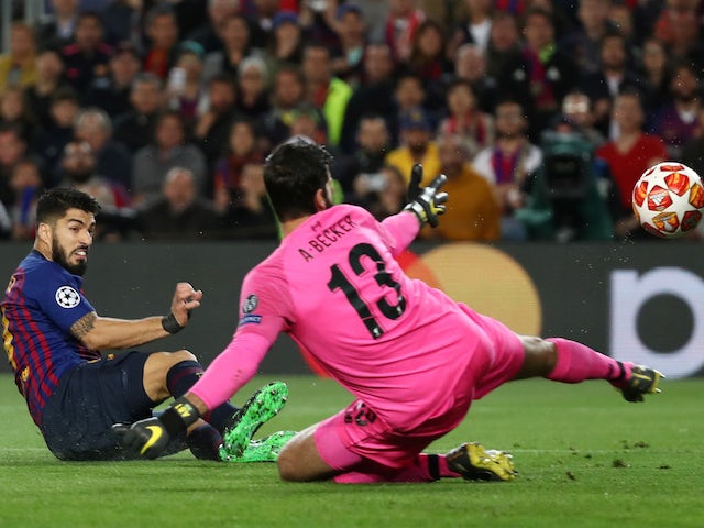Barcelona striker Luis Suarez scores against Liverpool on May 1, 2019