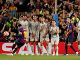 Barcelona forward Lionel Messi scores an OK free kick against Liverpool on May 1, 2019