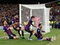 Barcelona players celebrate with Lionel Messi during the Champions League semi-final against Liverpool on May 1, 2019