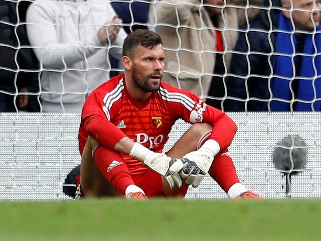 Ben Foster takes a rest during the Premier League game between Chelsea and Watford on May 5, 2019