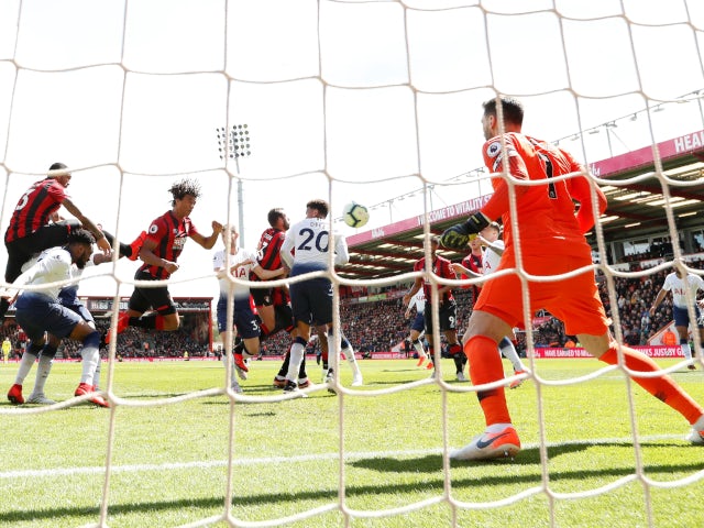 Bournemouth's Nathan Ake scores against Tottenham Hotspur in the Premier League on May 4, 2019.