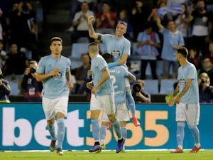 Celta Vigo's Iago Aspas celebrates scoring their second goal from the penalty spot with Hugo Mallo 