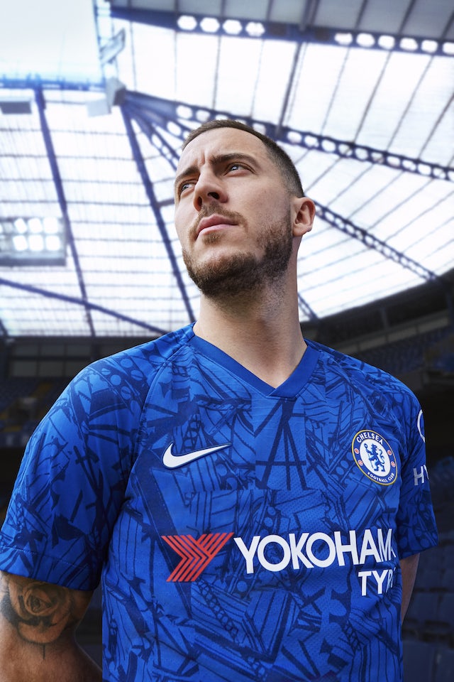 (Embargoed) Eden Hazard sports Chelsea's 2019-20 kit