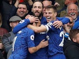 Gonzalo Higuain celebrates after adding to the tally during the Premier League game between Chelsea and Watford on May 5, 2019
