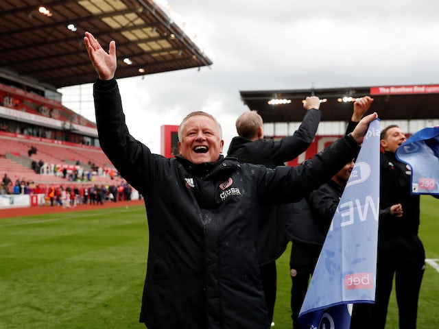 Sheffield United boss Chris Wilder celebrates promotion on May 5, 2019