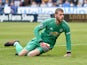 David de Gea on the ground during the Premier League game between Huddersfield Town and Manchester United on May 5, 2019