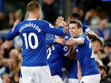 Everton's Seamus Coleman celebrates scoring their second goal against Burnley on May 3, 2019