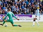 Isaac Mbenza equalises during the Premier League game between Huddersfield Town and Manchester United on May 5, 2019