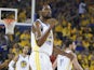 Golden State Warriors forward Kevin Durant (35) celebrates against the Houston Rockets during the second quarter in game one of the second round of the 2019 NBA Playoffs at Oracle Arena on April 28, 2019