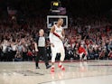 Portland Trail Blazers guard Rodney Hood (5) reacts after hitting the game-winning shot during the fourth overtime against the Denver Nuggets in game three of the second round of the 2019 NBA Playoffs at Moda Center on May 3, 2019