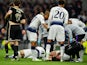 Jan Vertonghen lies on the ground following a clash of heads with Tottenham Hotspur teammate Toby Alderweireld in the meeting with Ajax on April 30, 2019