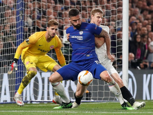 Chelsea's Olivier Giroud struggles to make an impact against Eintracht Frankfurt in the Europa League on May 9, 2019.