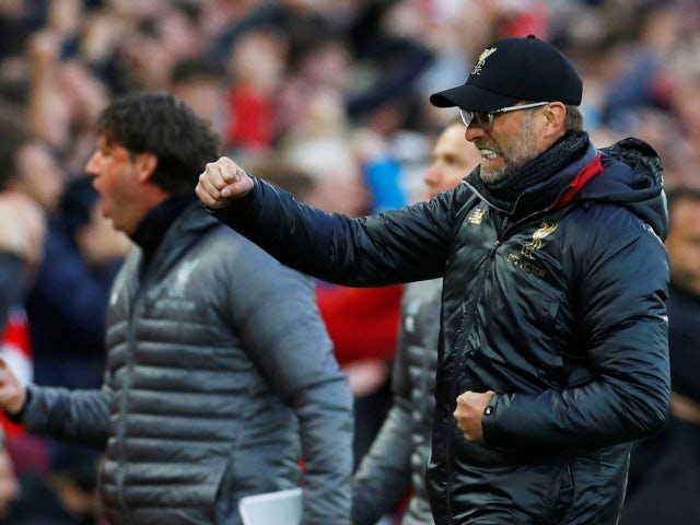 Jurgen Klopp celebrates Liverpool's opening goal against Barcelona in the Champions League on May 7, 2019.