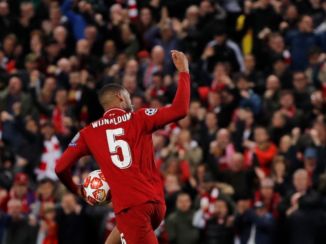 Liverpool's Georginio Wijnaldum celebrates scoring against Barcelona in the Champions League on May 7, 2019.