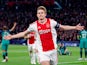 Ajax captain Matthijs de Ligt celebrates after putting his side a goal in front against Tottenham Hotspur on May 8, 2019