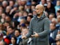 Pep Guardiola gives instructions during the Premier League game between Manchester City and Leicester City on May 6, 2019