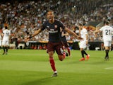 Pierre-Emerick Aubameyang celebrates after equalising for Arsenal in their Europa League semi-final against Valencia on May 9, 2019