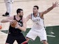 Marc Gasol and Brook Lopez in action during the semi-final between the Bucks and the Raptors on May 15, 2019
