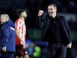 Sunderland manager Jack Ross celebrates after the final whistle against Portsmouth on May 16, 2019