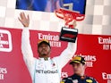 Lewis Hamilton celebrates winning the Spanish Grand Prix on May 12, 2019