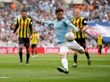 Manchester City midfielder David Silva scores in the FA Cup final against Watford on May 18, 2019