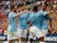 Manchester City players celebrate after their second goal against Watford in the FA Cup final on May 18, 2019