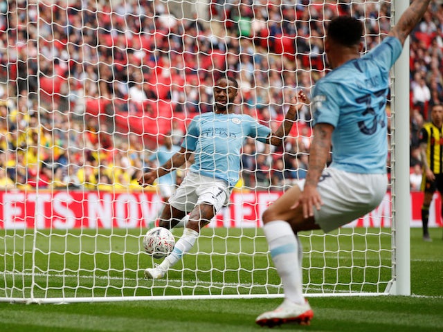 Manchester City's Raheem Sterling steals Gabriel Jesus's goal against Watford on May 18, 2019