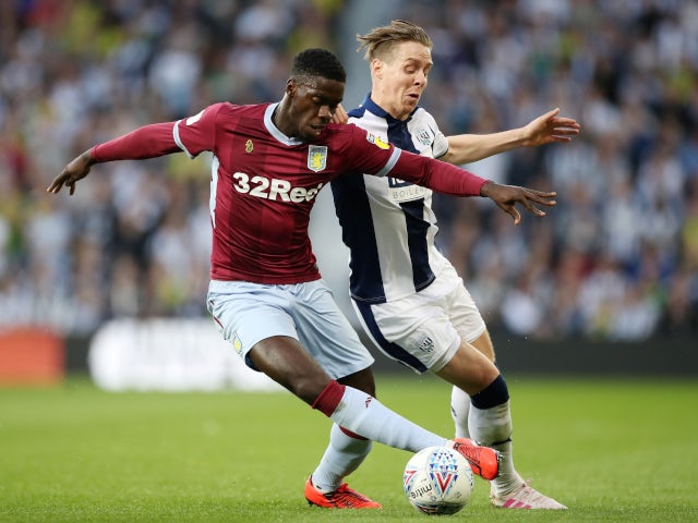 West Bromwich Albion's Stefan Johansen in action with Aston Villa's Axel Tuanzebe during the Championship playoff semi-final second leg on May 14, 2019