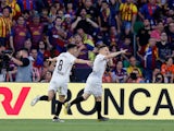 Valencia's Kevin Gameiro celebrates scoring against Barcelona in the Copa del Rey final on May 25, 2019