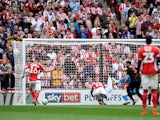 Ben Purrington converts at the back post to draw Charlton Athletic level against Sunderland in the League One playoff final on May 26, 2019