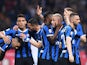 Inter Milan's Radja Nainggolan celebrates scoring their second goal against Empoli with Keita Balde and teammates on May 26, 2019