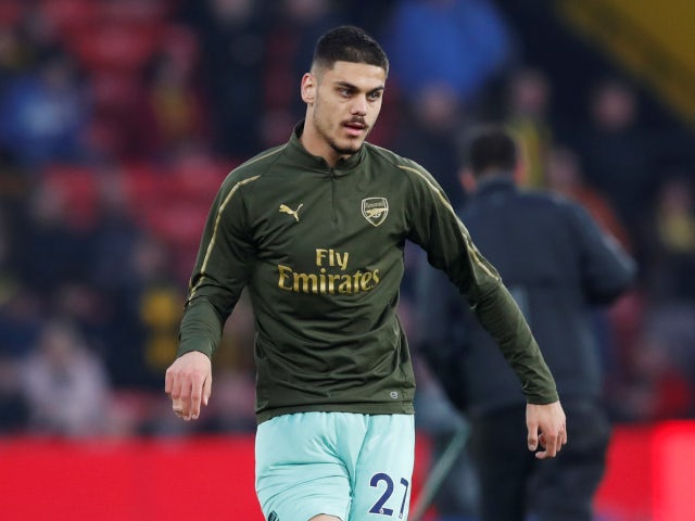 Konstantinos Mavropanos pictured during the warm-up before Arsenal's Premier League meeting with Watford on April 15, 2019