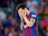 Barcelona's Lionel Messi reacts as Valencia score their second in the Copa del Rey final on May 25, 2019