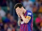 Barcelona's Lionel Messi reacts as Valencia score their second in the Copa del Rey final on May 25, 2019