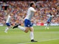 Connor Jennings celebrates after scoring the only goal in the League Two playoff final between Tranmere Rovers and Newport County on April 25, 2019