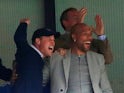 Britain's Prince William celebrates Aston Villa's first goal with former player John Carew on May 27, 2019