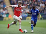Shkodran Mustafi in action for Arsenal during a Premier League match against Leicester City on April 28, 2019