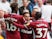Anwar El Ghazi celebrates with his Aston Villa teammates after opening the scoring against Derby County in the Championship playoff final on May 27, 2019