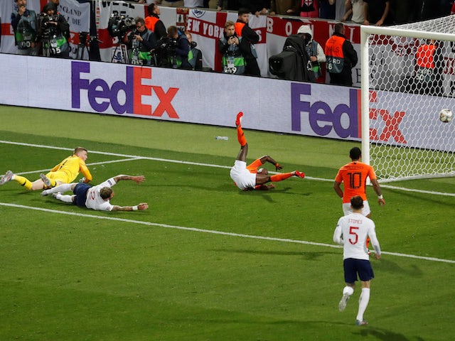 Netherlands score their second goal against England in the UEFA Nations League semi-final on June 6, 2019