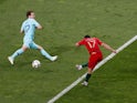 Portugal attacker Goncalo Guedes scores against the Netherlands in the UEFA Nations League final on June 9, 2019
